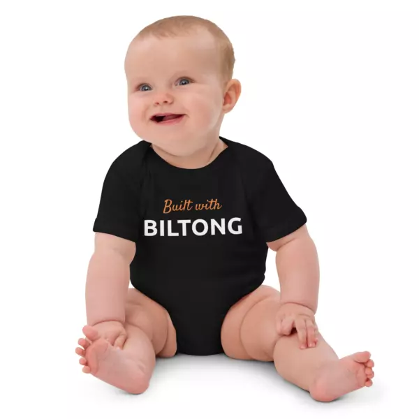 "Built with Biltong" Organic Cotton Baby Bodysuit | Black