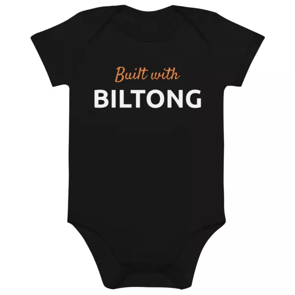 "Built with Biltong" Organic Cotton Baby Bodysuit | Black - Image 4