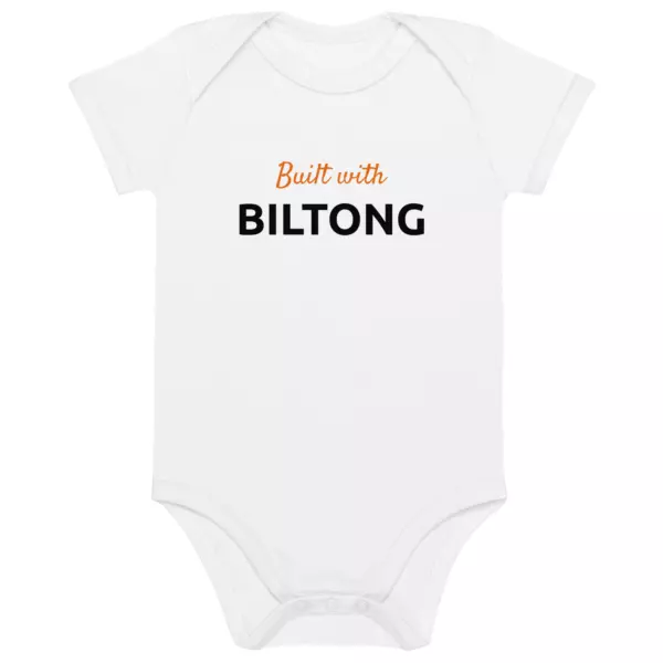 "Built with Biltong" Organic Cotton Baby Bodysuit | White - Image 2